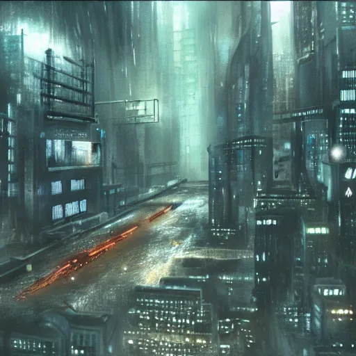 Image similar to blade runner brutallism city, sharp focus, concept art, Ridley Scott, cinematic shot