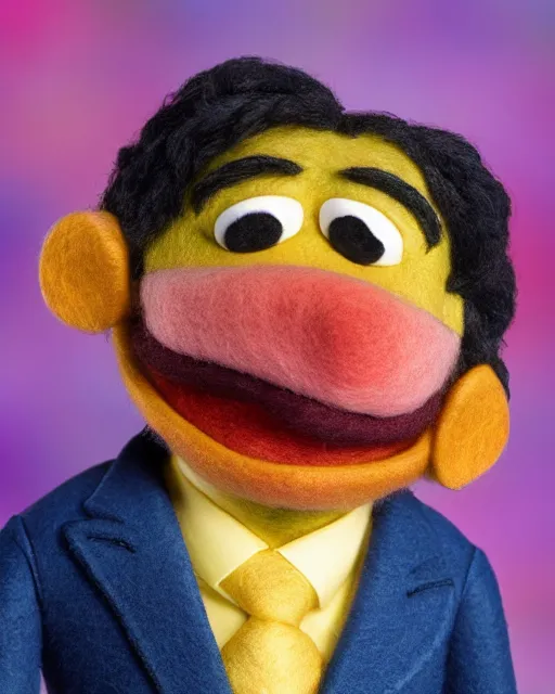 Image similar to oscar nunez with a suit as a muppet. highly detailed felt. hyper real photo. 4 k.