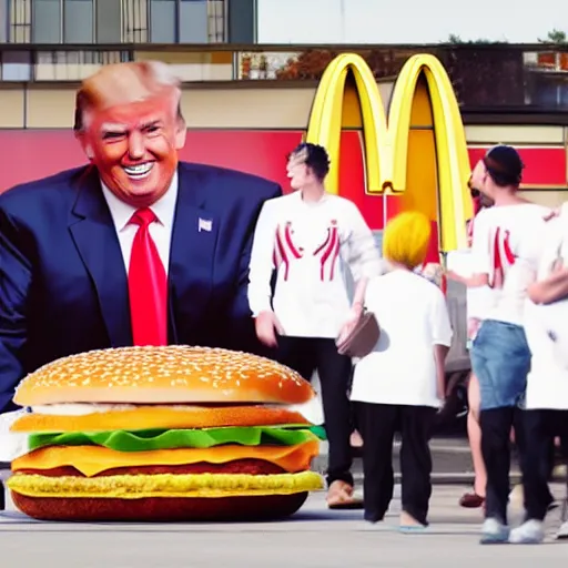 Prompt: Mcdonalds advertisement with Donald Trump