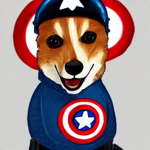 Image similar to corgi dressed as captain america, illustration