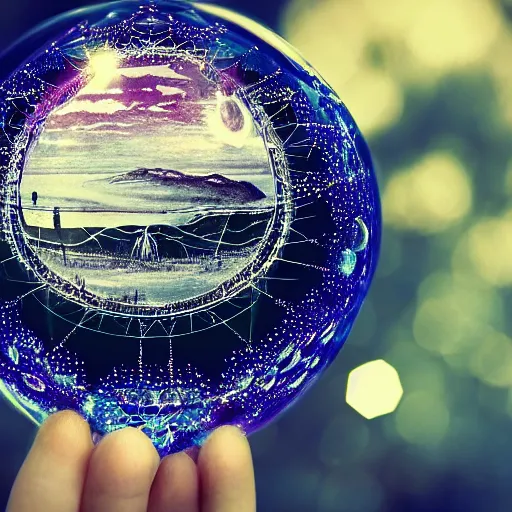 Prompt: plato's ideal world inside a crystal ball