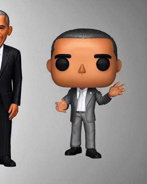 Image similar to full body 3d render of barack obama as a funko pop, studio lighting, white background, blender, trending on artstation, 8k, highly detailed