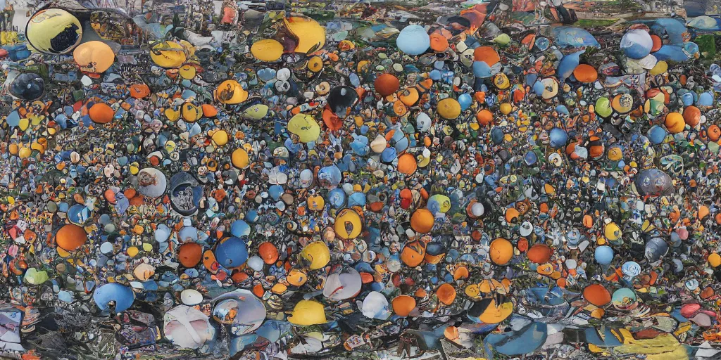 Image similar to escher style pattern of 3 6 0 panorama, colorful hieronymus bosch balls under wather