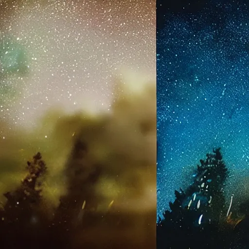 Prompt: celestial photography by letting undeveloped photographic paper lay in the night sky, experimental photography