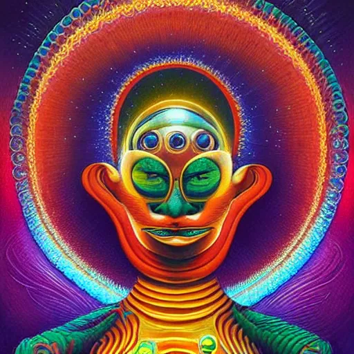 Image similar to psychedelic astronaut attaining enlightenment in the style of octavio ocampo naoto hattori, cg society, trending on artstation, award winning