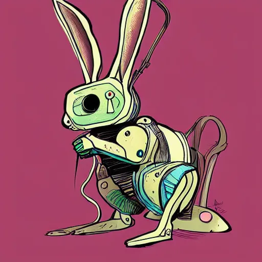 Prompt: rabbit robot, digital art in the style of jakub rebelka