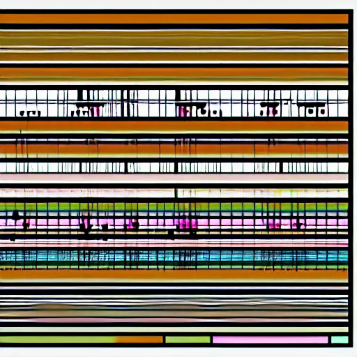 Image similar to modular synthesizer electronic music organicly sketched in a future retro style of minimal graphic design of the 1960’s educational system schematic of sound waves but as a cyberpunk pop art with neons