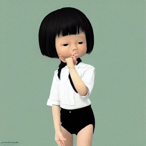 Image similar to a little girl wearing a white shirt and black pants, concept art by xi gang, trending on instagram, neo - dada, official art, iso 2 0 0, rendered in maya,