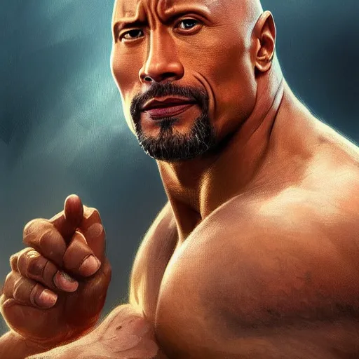 Image similar to portrait of Dwayne Johnson as Homelander, elegant, intricate, headshot, highly detailed, digital painting, artstation, concept art, sharp focus, illustration, art by artgerm and greg rutkowski and alphonse mucha