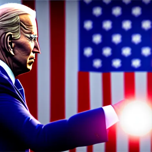 Image similar to joe biden handshakes donald trump ultra realistic, lens flare, atmosphere, glow, detailed, intricate, full of colour, cinematic lighting, trending on artstation, 4 k, hyperrealistic, focused, extreme details, unreal engine 5, cinematic, masterpiece, ultra realistic, hyper realistic, highly detailed, sharp focus, digital art