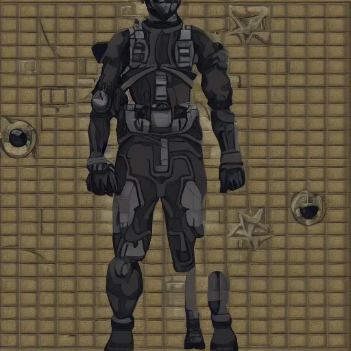 Image similar to maksed sci fi soldier facing camera game sprite playstation full body