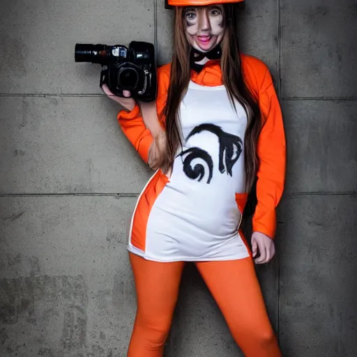 Prompt: photography cute chick dressed as an inmate