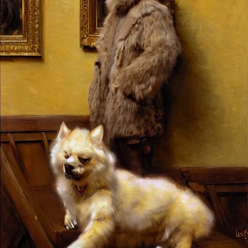 Image similar to a portrait of a furry in a coffee shop, furry body, furry arms, furry legs, furry tail. highly detailed painting by gaston bussiere, craig mullins, j. c. leyendecker, furry