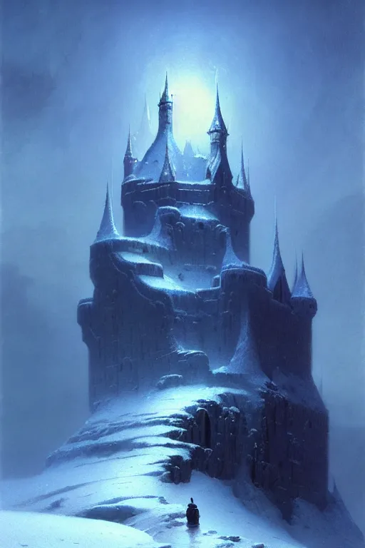 Prompt: castle of ice by bruce pennington and gustave courbet, 4 k, hd, amazing details, sharp focus, post - processing, smooth, sharp focus, artstation hd, by greg rutkowski