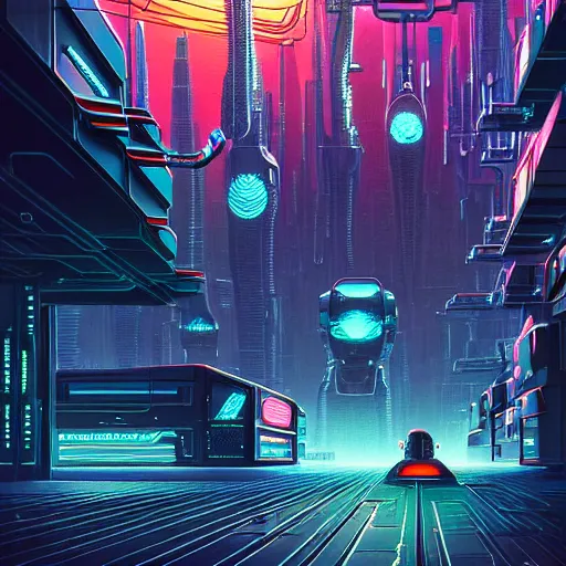 Image similar to robo cats inside an scifi tentacles wires futuristic city, beautiful signs, wide angle, retro futuristic comics, cinematic, highly detailed, photorealistic, rich bright colors, trending on artstation, giger, tsutomu nihei, trending on cgsociety, awe inspiring bruce pennington cityscape, digital art painting of 1 9 6 0 s