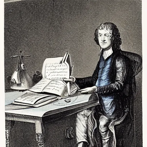 Prompt: Newton's thirtd law, notebook annotations by age 8 Isaac Newton