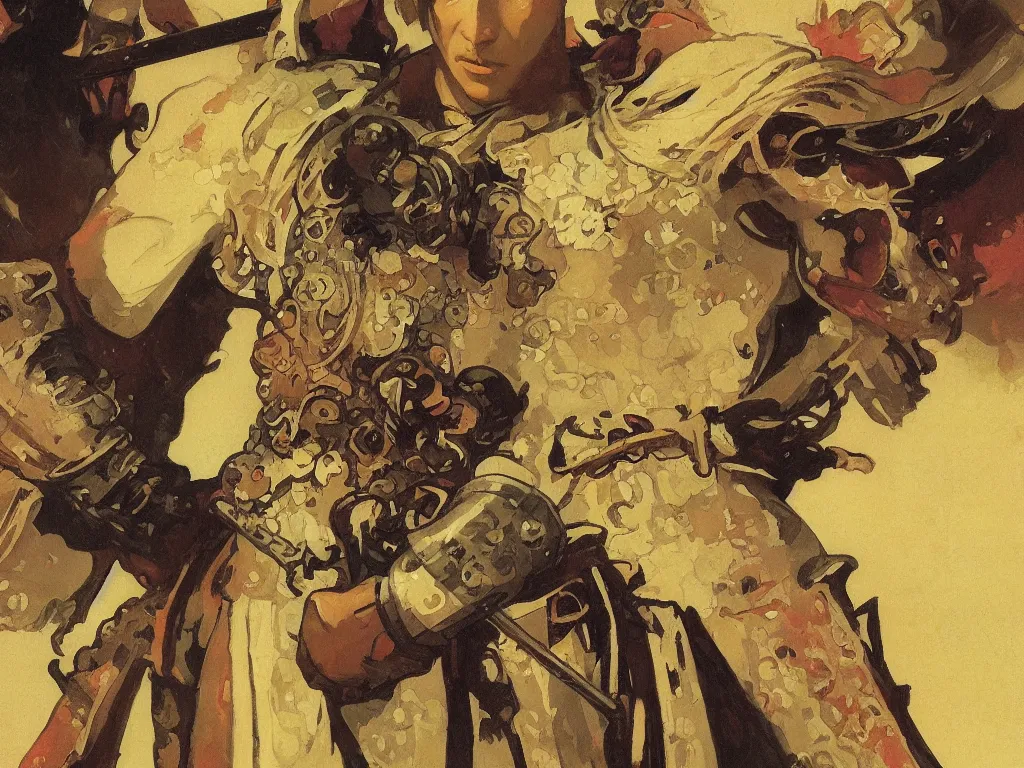 Image similar to close up of a samurai in full armor, by fiona staples, alphonse mucha, greg manchess