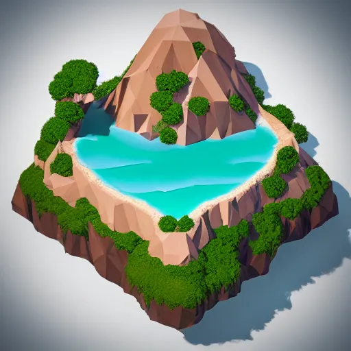 Image similar to a floating island on an ocean isometric art, low poly art, game art, artstation, 3D render, high detail, cgsociety, unreal engine 5