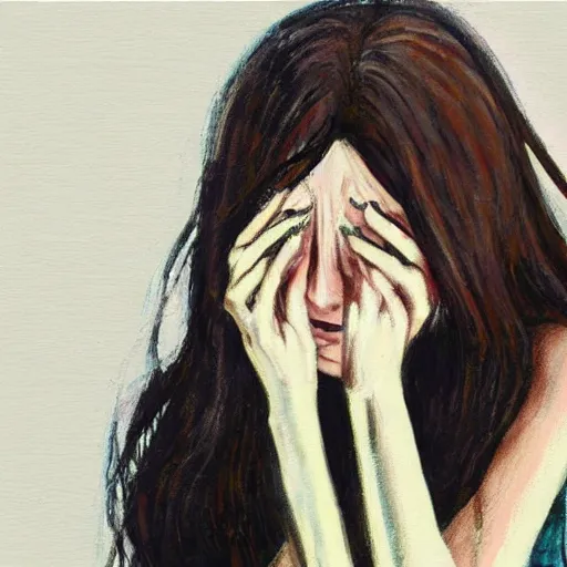 drawing of a girl crying