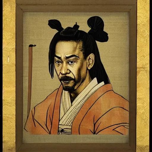 Image similar to obama as a samurai, painting by leonardo davinci