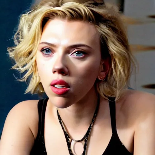 Image similar to close up of scarlett johansson in a deep hypnotic trance