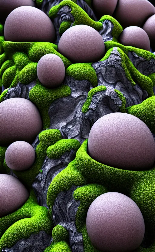 Image similar to highly detailed ultra sharp 3 d render cinematic composition of a smooth ceramic porcelain biomorphic magnolia stone nebula fluid fractal sci - fi surreal architecture landscape, granite, metallic, magnesium, marble, moss and lichen, vincent callebaut composition, mamou - mani, archviz, beautiful lighting, 8 k, unreal engine, hdr,