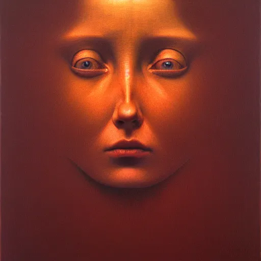 Image similar to Her eyes wide by Zdzisław Beksiński, oil on canvas, intricately detailed artwork, 8k