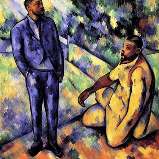 Image similar to will smith crying, painted by cezanne