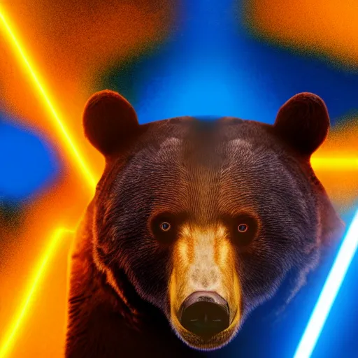 Image similar to portrait photo of bear as a jedi, blue and yellow lighting, dark, cinematic, high quality, 4 k