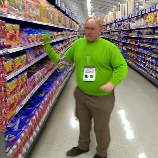 Image similar to goblin casually shopping at walmart, photograph