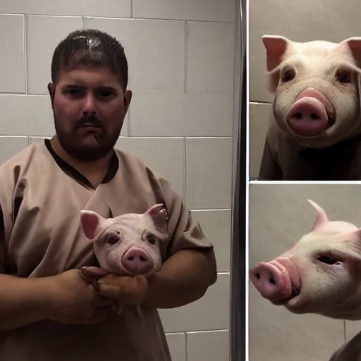 Image similar to inmate wearing cute mini pig head