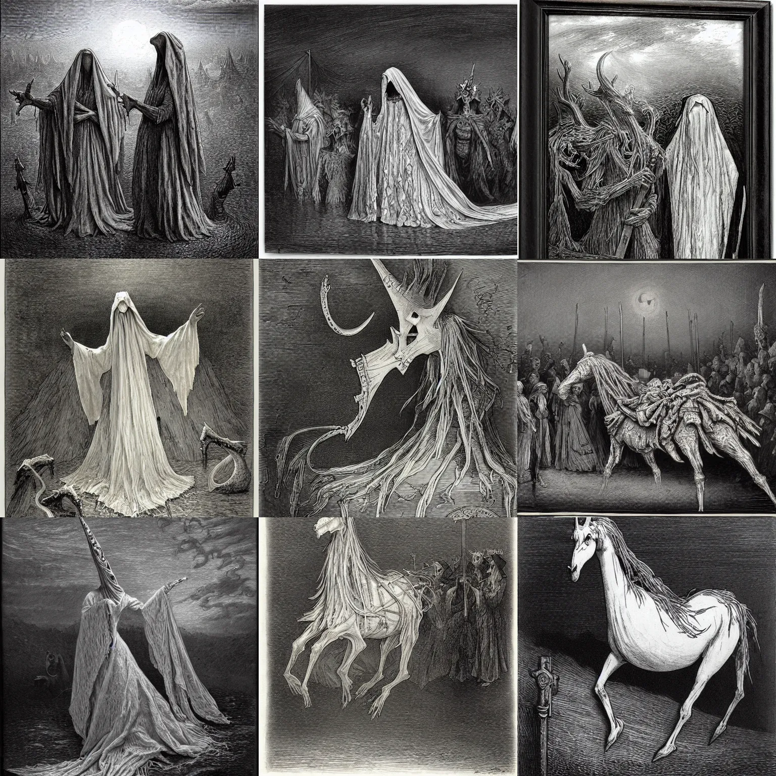 Prompt: mari lwyd by gustave dore