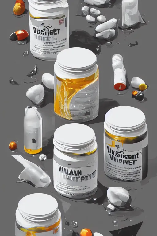 Prompt: concept art of the main ingredient company brand dietary supplement in a transparent modern rounded bottle filled with white liquid, black top, by huang guangjian and gil elvgren and sachin teng, white tones, white background, digital painting, artstation, concept art, smooth, sharp foccus ilustration hq