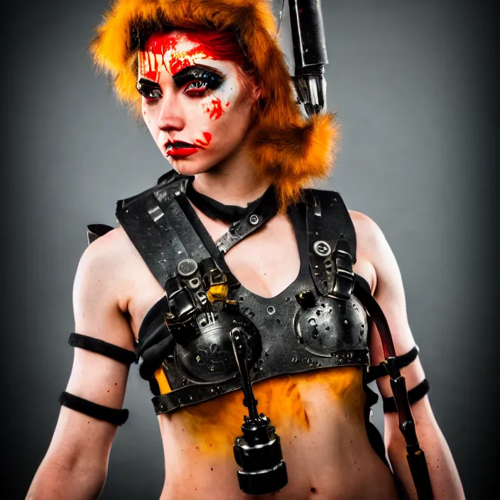 Image similar to photograph of a real - life very beautiful atompunk warrior. extremely detailed. dslr. 8 5 mm.