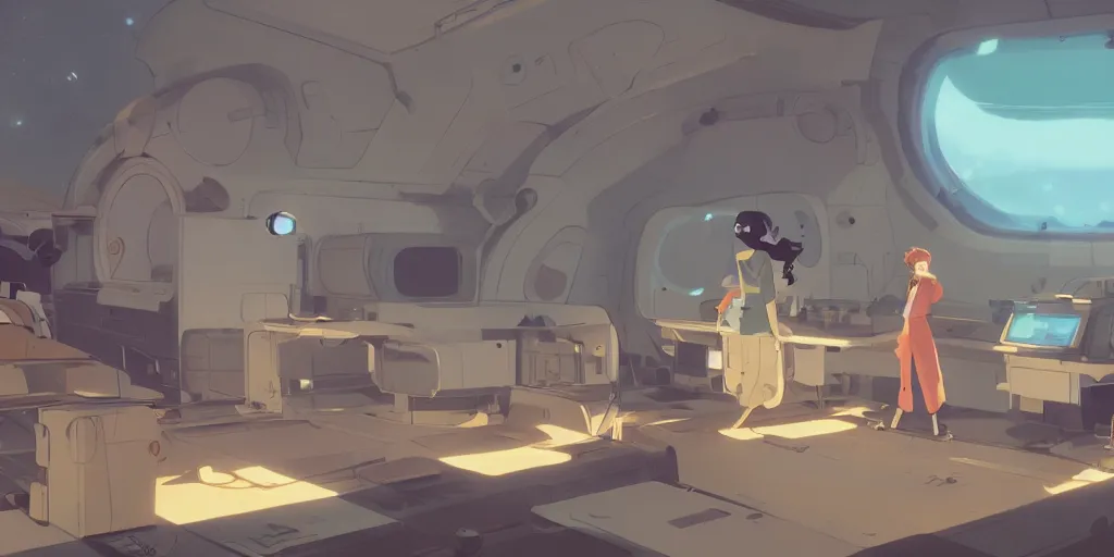 Image similar to young women, landing on the space station settlement, by cory loftis & akihiko yoshida & james gilleard & atey ghailan & makoto shinkai & goro fujita & studio ghibli, rim light, exquisite lighting, clear focus, very coherent, plain background, soft painting, photorealistic, unreal engine 5, 8 k