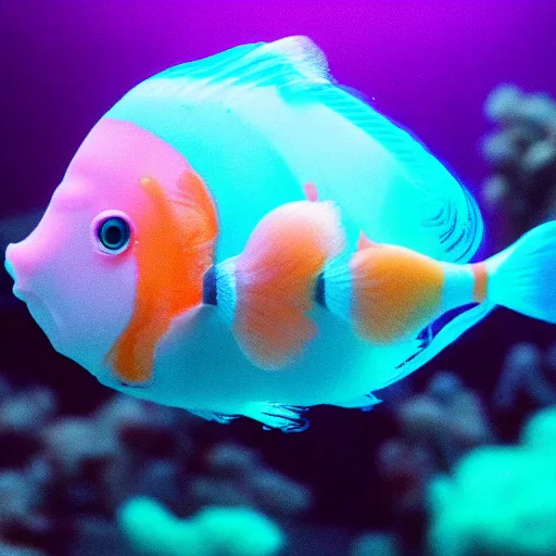 Image similar to a cotton candy fish. dramatic lighting.