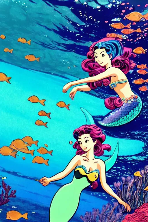 Prompt: mermaid, under the sea, scenery wallpaper aesthetic, beautiful, cinematic, dramatic, super detailed and intricate, hyper realistic, 4 k render, by darwyn cooke, by kentaro miura, by koson ohara, by hasui kawase, by satoshi kon