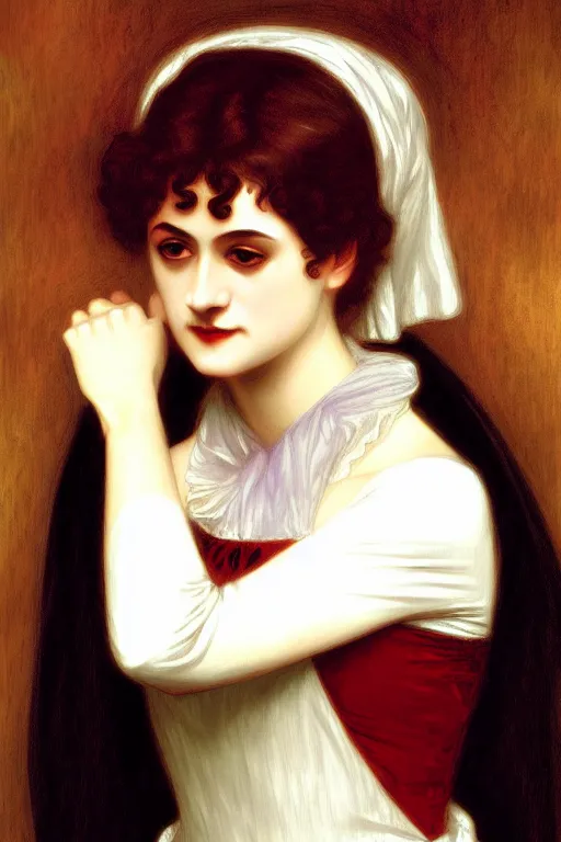 Image similar to jane austen vampire, painting by rossetti bouguereau, detailed art, artstation