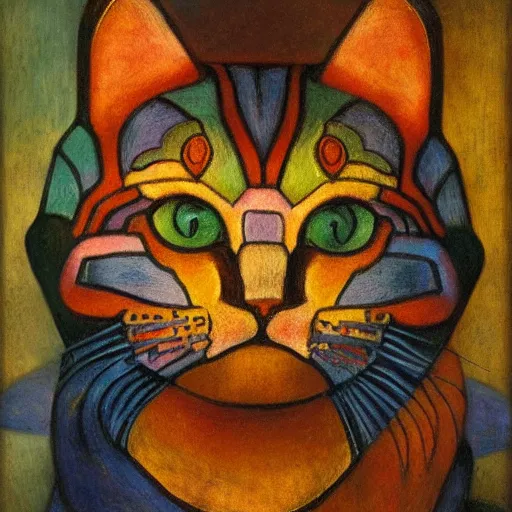 Prompt: cloisonne cat head sculpture, by annie swynnerton and diego rivera and nicholas roerich and jean delville, symbolist, dramatic lighting, god rays, art brut, rich colors, smooth, sharp focus, extremely detailed, adolf wolfli, by janet fish