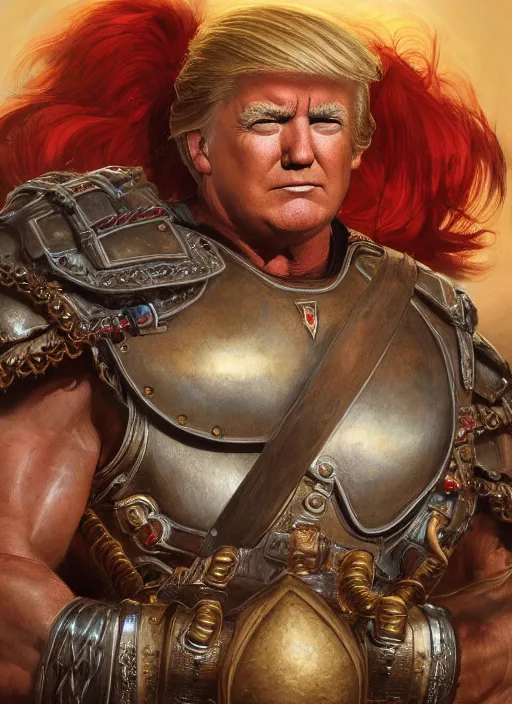 Prompt: portrait, muscular donald trump gladiator warrior, heavy bronze breastplate, by donato giancola, wayne reynolds, jeff easley dramatic light, high detail, cinematic lighting, artstation, dungeons and dragons, in the mountains