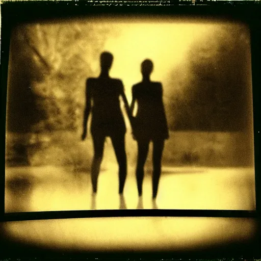 Prompt: polaroid of a dream, silhouettes, reflection, double exposure, high contrast
