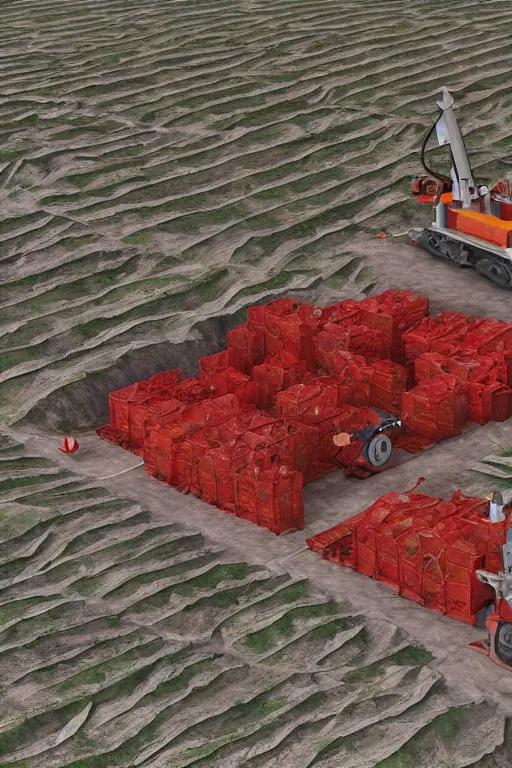 Prompt: the tomato quarry, mining, drilling machinery, fantasy, magic, 4 k, ultra realistic, photorealism, detailed