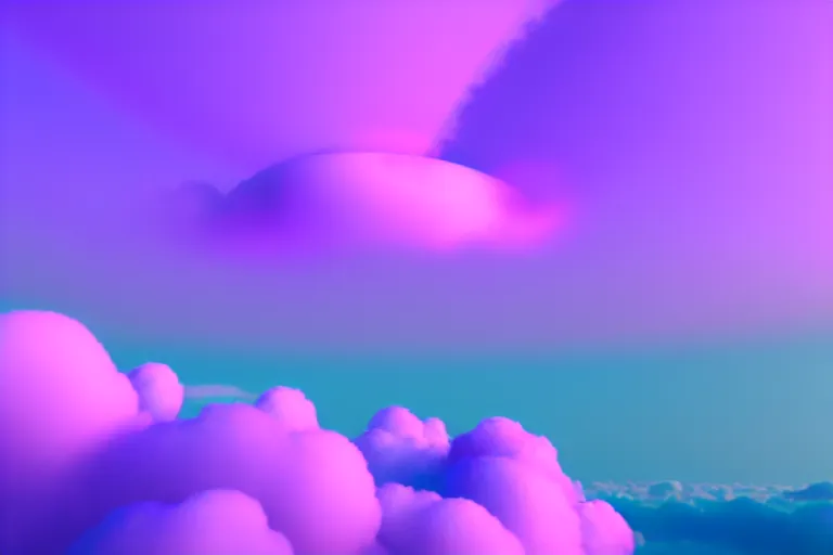 Image similar to huge purple diamond hovering in lavender clouds, turquoise horizon, smooth gradients, octane render, 8 k, volumetric lightning