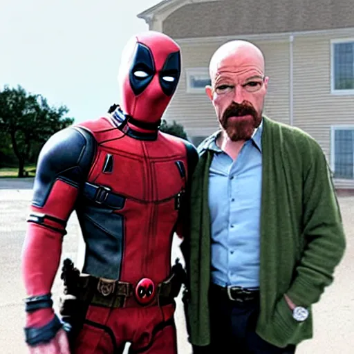 Prompt: deadpool and walter white real photo.