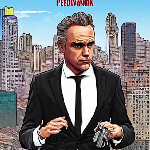 Prompt: jordan B peterson GTA cover art, highly detailed