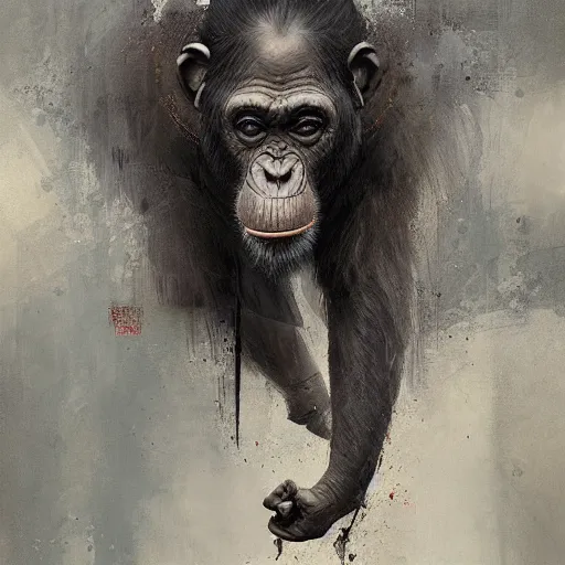 Image similar to an intricate and dramatic painting of a royal chimpanseelephant, hyperdetailed, by Greg Rutkowski and guweiz, muted tonal colors