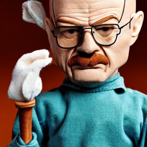 Image similar to Walter White Ventriloquist Puppet, 4k, stock photo, full body, detailed, vintage photo