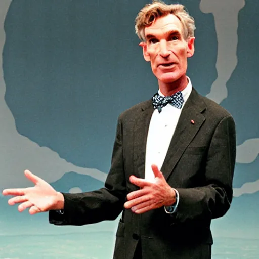 Prompt: Bill Nye at the bombing of Hiroshima