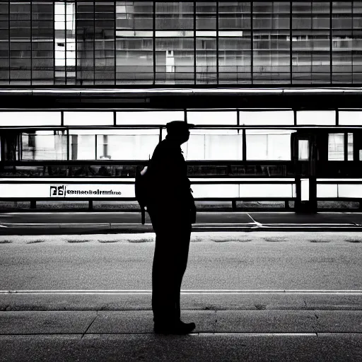 Prompt: a man waiting for a bus that might never arrive ,realistic