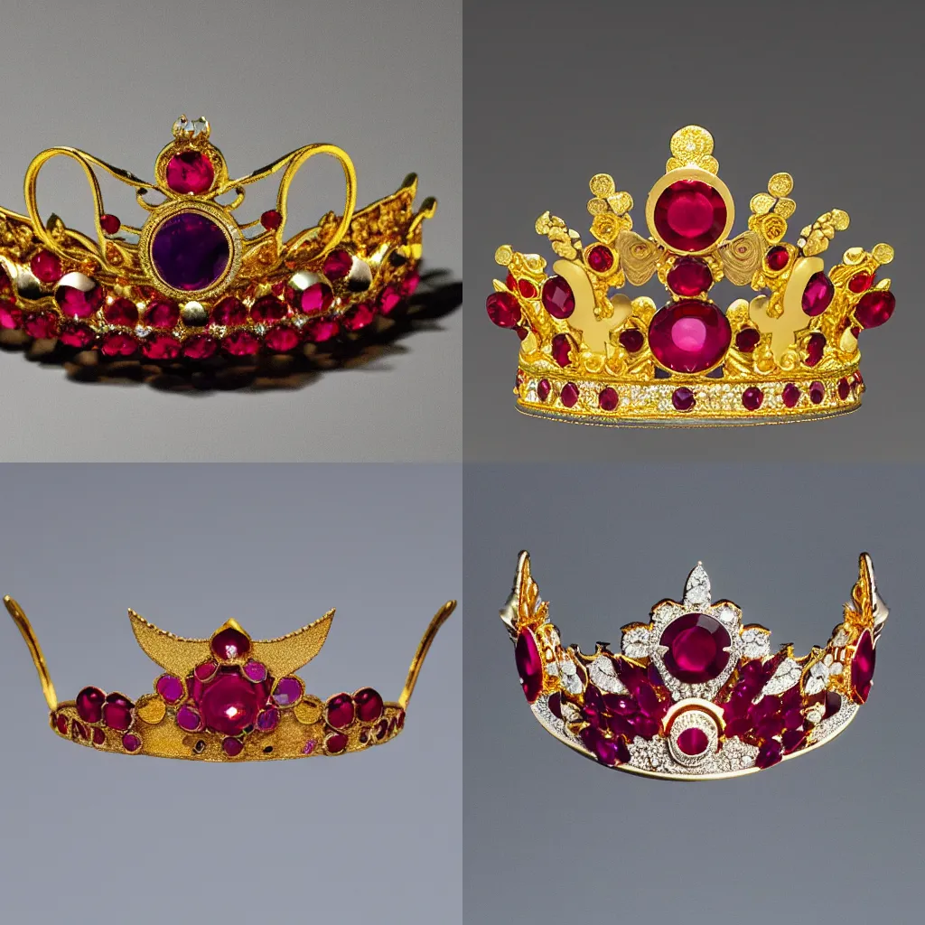 Prompt: a photo of a Sailor Moon tiara, ancient, gold and ruby, The Metropolitan Museum of Art